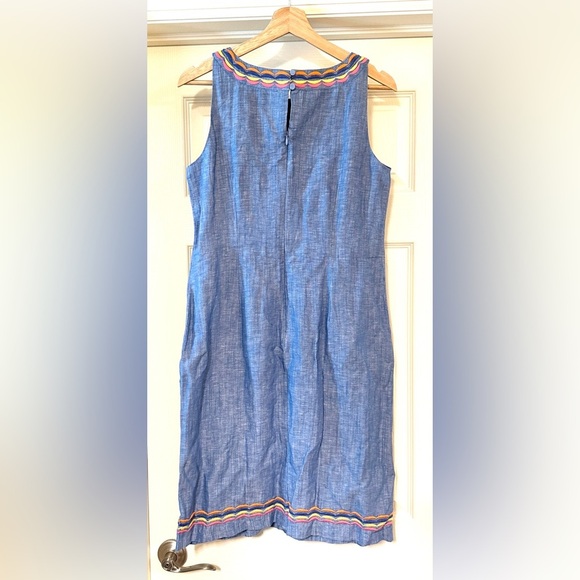 Talbots linen scallop detail shift dress, embroidered chambray - Picture 5 of 10